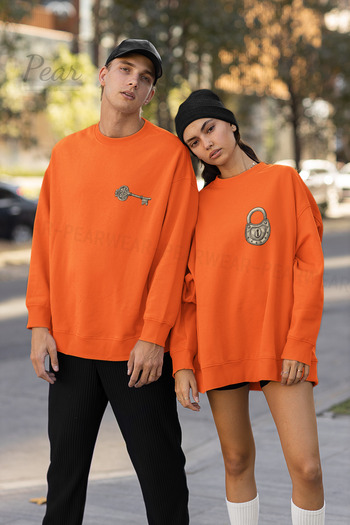 Pear Wear Key Lock Printed Unisex 3 Thread Raised Lover Set Oversize Φούτερ 2 τεμαχίων