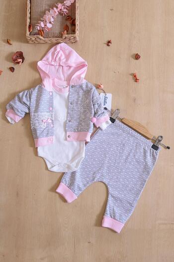 Sitilin Baby Girl Rabbit 3-Piece Hooded Baby Suit Set STL6418