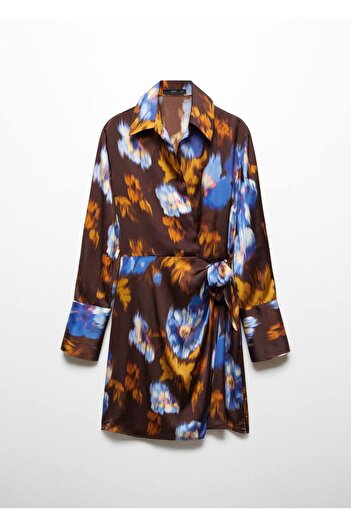 MANGO Woman Desenli saten elbise