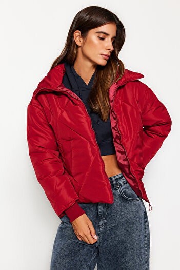 Trendyol Collection Claret Red Water Repellent Oversize Quilted Coat - Twoaw24Mo00146
