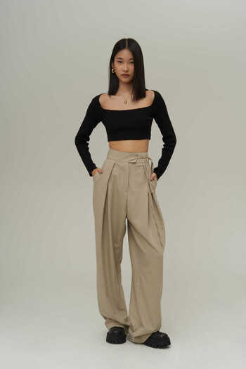 MAİ COLLECTİON Mai Collection Carmen Women's Palazzo Olive Green Trousers