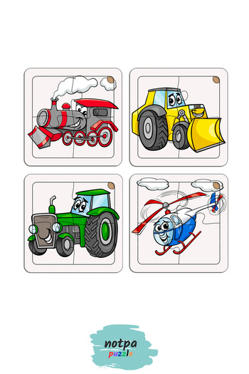 kutuTR Notpa Çocuklar Için Eğitici Ve Öğretici Ahşap 8 Li 4 Parçalı Taşıtlar Mini Puzzle Set 8'li Set 1