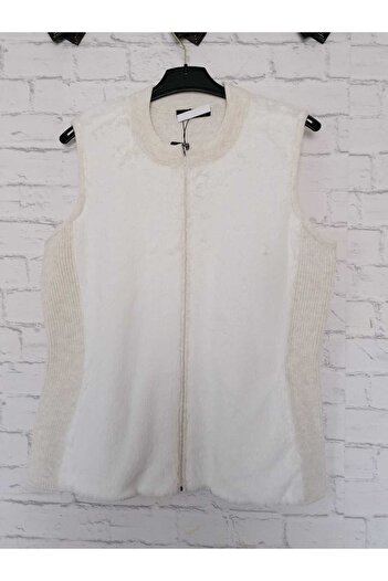 anne moda ankara front plush, back knitwear vest