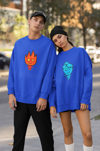 Pear Wear Fire Water Printed Couple Hoodie Unisex Oversize Lover Σετ φούτερ 2 τεμαχίων