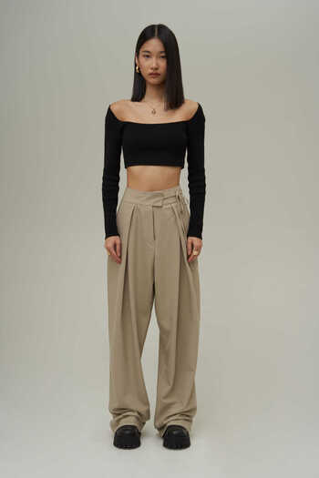 MAİ COLLECTİON Mai Collection Carmen Women's Palazzo Olive Green Trousers