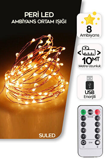 SULED Sl-1063 Peri Led 10 Metre Kumandalı 8 Mod Romantik Ambiyans Aydınlatma Parti Süsleme Led Işık