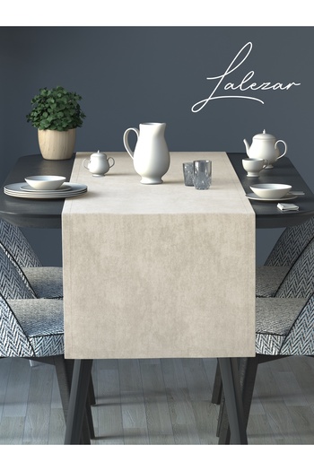 Lalezar Velvet Effect Ecru Color Aura Series Runner 40 X 140