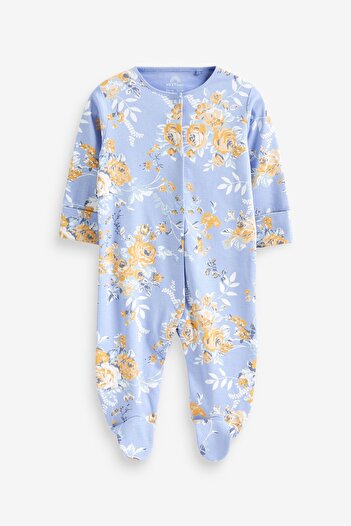 Next Baby % 100 Pamuklu Sarı Mavi Çiçek Hayvan Desenli 5’li Tulum Set