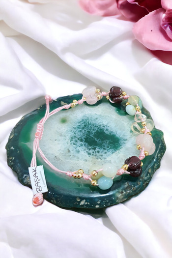 NBS Beautiful Naturel Stones Virgo Natural Stone Bracelet Stylish Design ( Amazonite, garnet, pink, citrine )