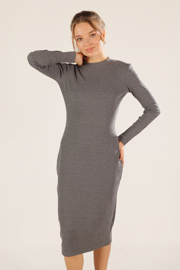 ESPİNA Half Turtleneck Bodycon Long Sleeve Ribbed Camisole Dress Anthracite