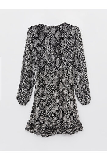 LC Waikiki Patterned V-Neck Long Sleeve Women's Dress