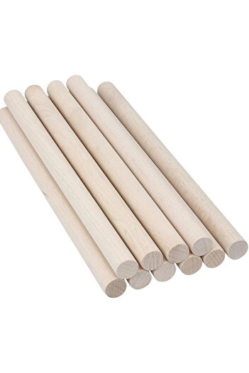 Marangozi 15 Mm 1,5 Cm 10 Adet 24cm Yuvarlak Ahşap Çubuk, Makrome Çıta Sopa