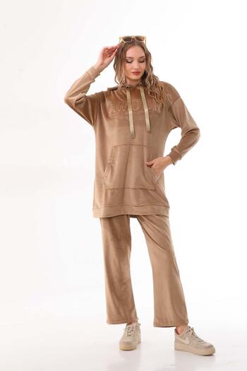 WestBound Women's BROWN Color Plush Velvet Casual Double Set