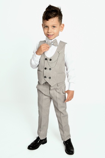 Entel Boy's Chain Tuxedo Suit with Vest and Bow Tie