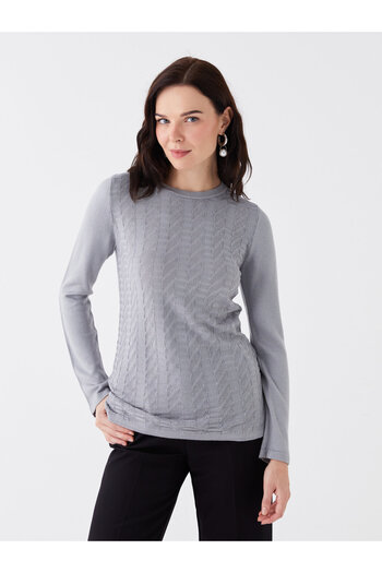 LC Waikiki Long Sleeve Crew Neck Patterned Women's Knitwear Sweater