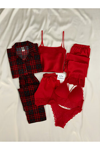 MH Moony Homewears Set de lenjerie intima din 7 piese pentru Moș Crăciun de Anul Nou din bumbac satinat