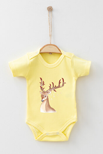 ADABEBEK 100% Cotton New Year's Deer Christmas Short Sleeve Bodysuit Baby Bodysuit