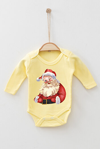 ADABEBEK 100% Cotton Organic Watercolor Santa Claus Long Sleeve Bodysuit Baby Bodysuit