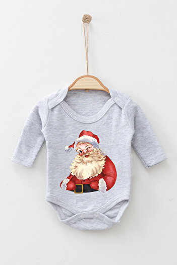 ADABEBEK 100% Cotton Organic Watercolor Santa Claus Long Sleeve Bodysuit Baby Bodysuit