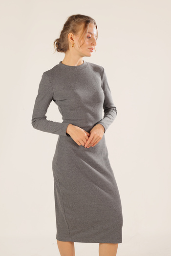 ESPİNA Half Turtleneck Bodycon Long Sleeve Ribbed Camisole Dress Anthracite