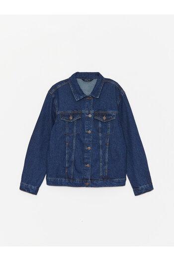 LC Waikiki Women's Jean Jacket - Shirt Collar, Solid, Long Sleeve