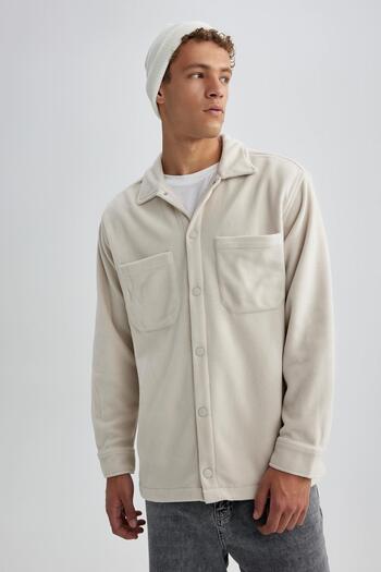 DeFacto Relax Fit Fleece Basic μονόχρωμο μακρυμάνικο πουκάμισο A4782ax23wn