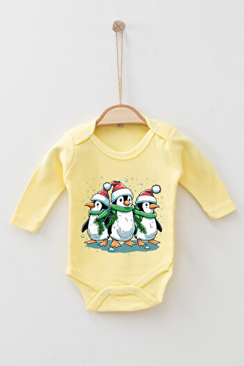 ADABEBEK 100% Cotton Organic Cute Penguins Christmas Long Sleeve Bodysuit Baby Bodysuit