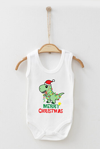 ADABEBEK 100% Cotton Organic Cute Dinosaur Christmas Strappy Bodysuit Baby Bodysuit