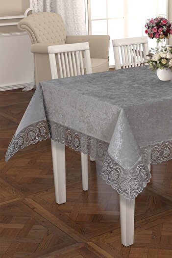 Çt Çeyizci Tekstil Velvet Tablecloth with French Ruched, Luxury Velvet Tablecloth with Ruched