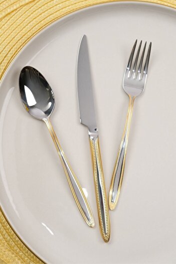 Lugga Sare Gold Dessert Fork Spoon Knife Set 18 Pieces for 6 Persons