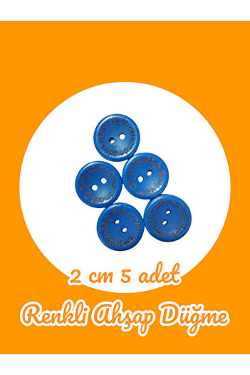 Masal Örgü Evi Button Dark Blue Wooden Button 2 cm Cardigan Button Handmade Written