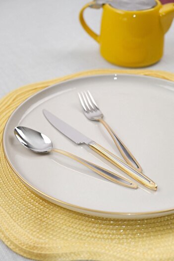 Lugga Sare Gold Dessert Fork Spoon Knife Set 18 Pieces for 6 Persons