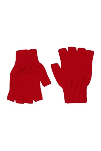 çamaşırsepeti Unisex Children's Red Fingerless Cut-Out Half Finger Winter Knitted Knitwear Gloves 9 - 15 Years