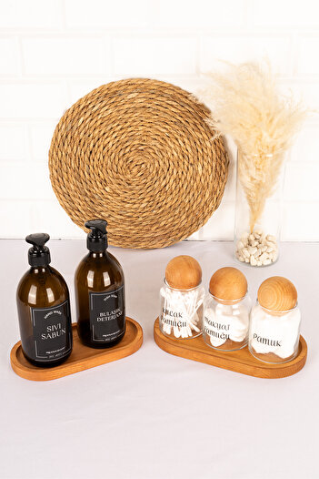 DNS HOME Σετ μπάνιου 2 τεμαχίων Amber Glass Soap Dispenser Stand - 3 τεμαχίων 300 ml Glass Ball Lid Stand Σετ μπάνιου αυτιών/βαμβακιού/μακιγιάζ