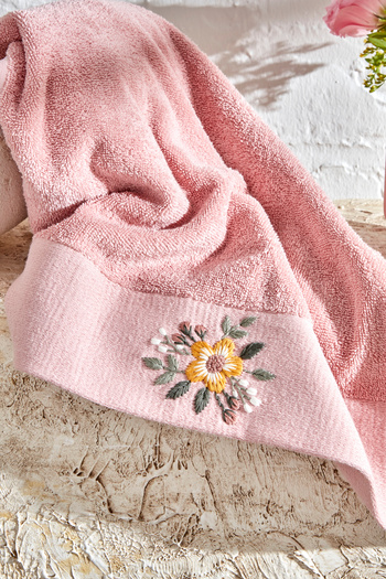 Karaca Home Comfort Touch Вишитий 100% бавовняний рушник Пудра 30x50 см