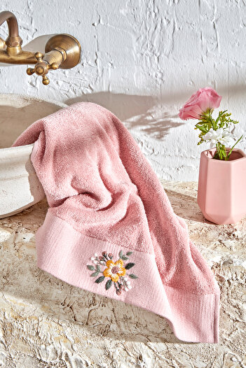 Karaca Home Comfort Touch Вишитий 100% бавовняний рушник Пудра 30x50 см