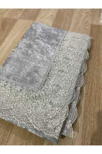 Çt Çeyizci Tekstil Velvet Tablecloth with French Ruched, Luxury Velvet Tablecloth with Ruched