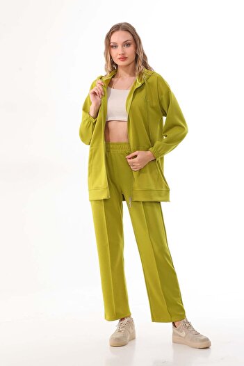 WestBound Women's Green Bottom Top Hijab Sports Tracksuit Double Suit Jacket Wide Leg Trousers