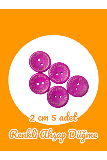 Masal Örgü Evi Button Dark Pink Wooden Button 2 cm Cardigan Button Handmade Written