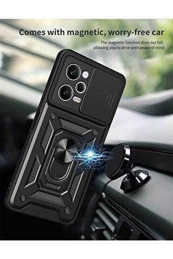 Fibaks For Xiaomi Poco X5 Pro 5g Case with Camera Protection Sliding Ring Armor Military Tank Shock Absorbing Cover
