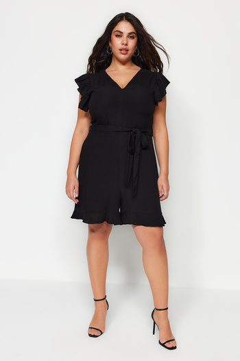 Trendyol Curve Black Belted Woven Jumpsuit TBBSS22TU0184