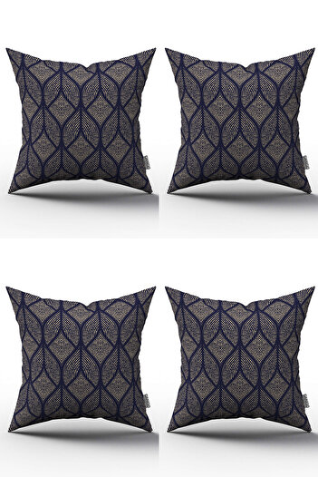 Cango Home Navy Blue Vintage Pattern 4-Small Digital Printed Manual Blushing Set