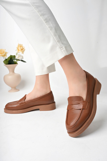 GNS Shoes Γυναικεία Loafer Παπούτσια από γνήσιο δέρμα Tan