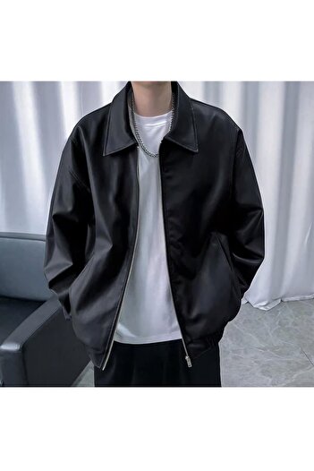 Touz Streetwear Μαύρο Δερμάτινο Μπουφάν Oversize