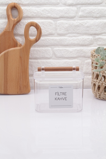 zezedesing Vacuum Transparent Filter Coffee Jar with Wooden Decorative Handle 1000ML