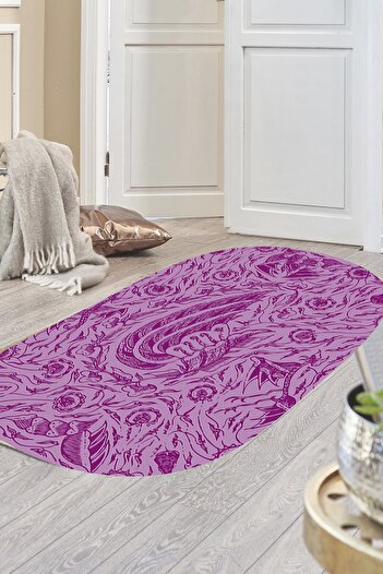 MODANOİVA Lila Zemin Üzerine Sanatsal Motif Desenli Kaymaz Taban Yıkanabilir Halı