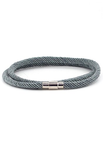 Solfera Men's Gray Colored Two Row Wrapped Magnet Knitted Rope Bracelet M007t