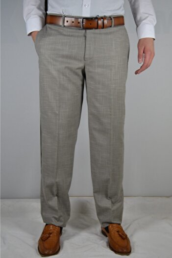 Bomonti Men's Sand Beige Classic Linen Patterned Leros Fabric Trousers