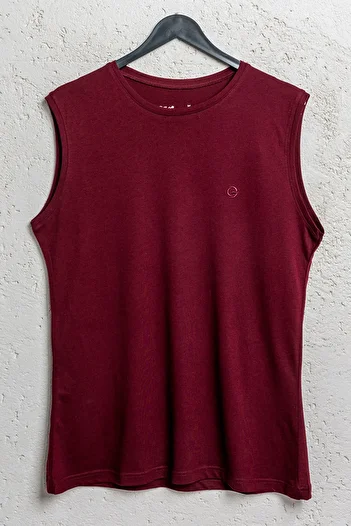 BSM Men's Claret Red Modal Cotton Crew Neck Sleeveless T-shirt