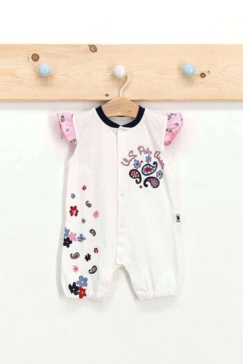 U.S. Polo Assn. Baby Girl Short Sleeve Elastic Jumpsuit